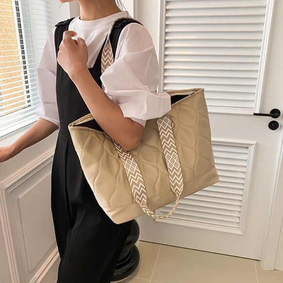 Cotton-Padded Women's Fashion Shoulder Tote Bag with Spacious Capacity, Stylish and Comfortable for Work and Travel Khaki