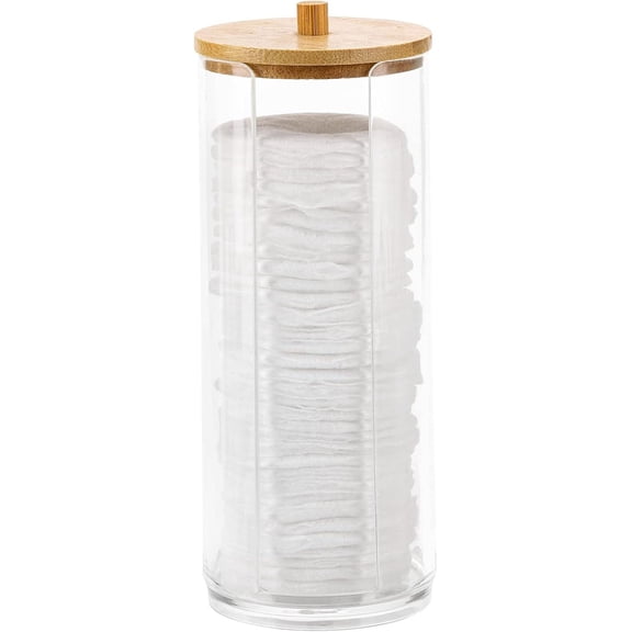 Cotton Pads Holder Makeup Removers Pad Organizer Dispenser for Bathroom Storage - Bamboo Lid