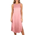 thumbnail image 1 of Cotton Pajama Dress for Women’s Long Nightgown Round Neck Sleeveless Side Split Sleepshirt Comfy Casual Home Loungewear Dress Pinks L, 1 of 6