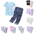 thumbnail image 1 of Cotton Pajama Set Two Piece Summer Sleepwear V Neck Short Sleeve Top with Capri Pants, 1 of 4