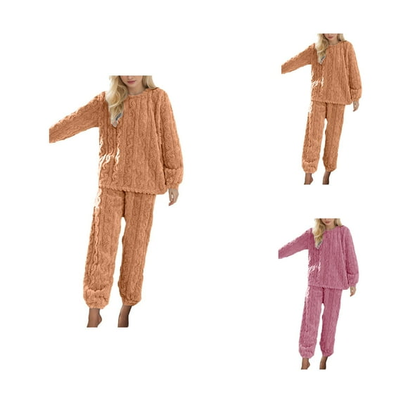 Cotton Pajama Set – Womens Lounge Shorts Warm Pajamas For Women Fuzzy Pajama Sets Cozy Oversized Pullover Pants Sets Loungewear 2 Piece