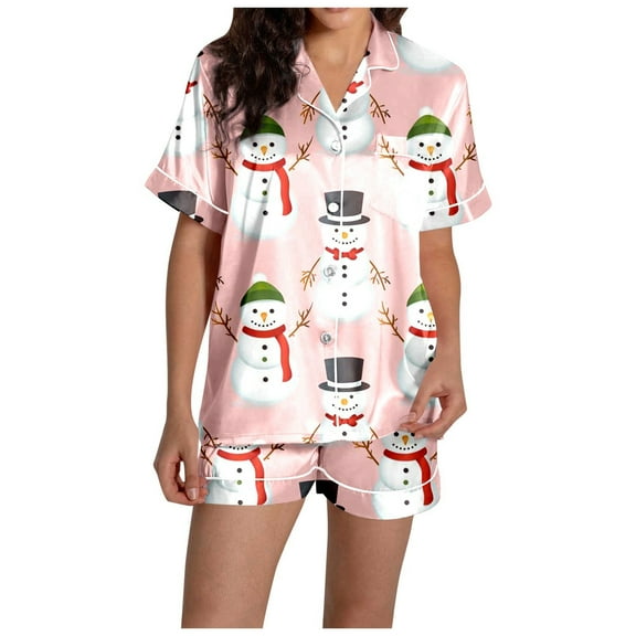 Cotton Pajama Sets – Soft and Comfortable Lounge Sets for Women, Cozy Sleepwear for Every Night Women's Snowman Print Short Sleeve Top & Shorts Pajama Set Festive Christmas Sleepwear Ensemble