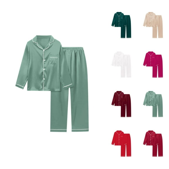 Cotton Pajama Sets – Women's Loungewear Sets & Lounge Sets for Women Women's Satin Solid Long Sleeve Pajama Set Comfort Loungewear