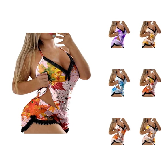 Cotton Pajama Shorts – Womens Lightweight 2 Piece Pajamas Women's Casual Fashion Sexy Print Sleeveless Suspender Top Shorts Thanksgiving Pajama Set Of Two