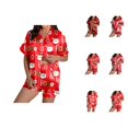 thumbnail image 1 of Cotton Pajama Shorts – Womens Lightweight 2 Piece Pajamas Women's Christmas HoHo Snowflake Print Shorts & Short Sleeve Pajama Set, 1 of 7