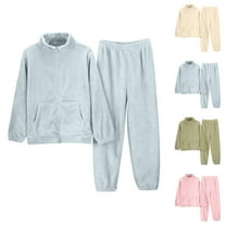 Cotton Pajamas – 2 Piece Lounge Set for Women Women's Solid Color Zipper Flannel Warm And Cozy Set Winter Thick Warm And Cozy Home Clothes