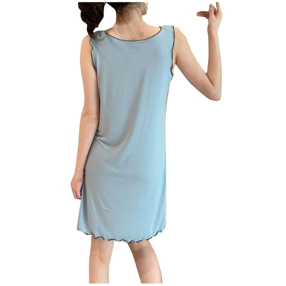 Cotton Pajamas in Clearance Soft Cotton Nightgowns for Women Sleeveless Tank Sleepshirts V Neck Sleepwear Night Gown Comfy Casual Pajama New Light Blue XXL