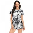 thumbnail image 1 of Cotton Pajamas Set Women's Short-sleeved Pajamas Tie-dye Shorts Pajamas Suit Casual Loose(Black and White, S), 1 of 10