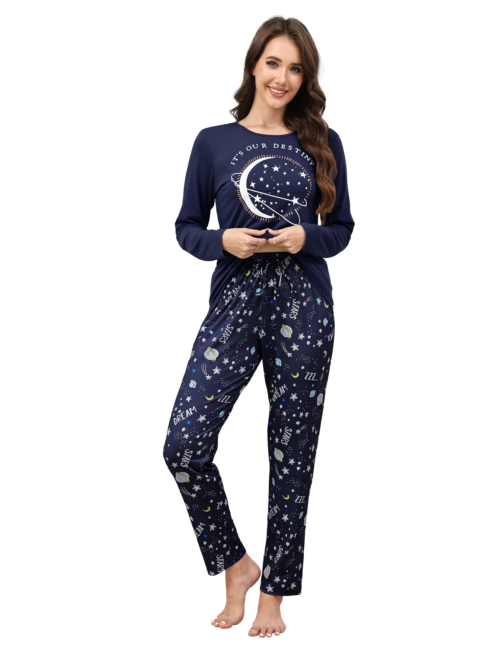 Cotton Pajamas Sets for Women 2pcs Long Sleeve and Long Pants Pajama ...