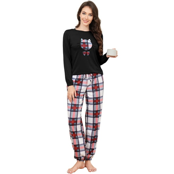 Cotton Pajamas Sets for Women 2pcs Long Sleeve and Long Pants Pajama Set Cute Print Pajama Set Womens Soft Loungewear Set with Pockets, S-XXL