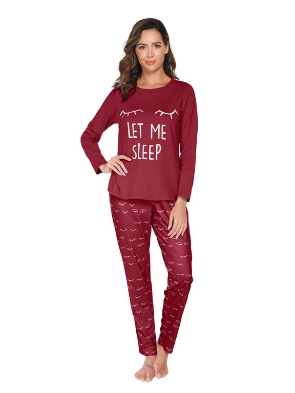 Cotton Pajamas Sets for Women 2pcs Long Sleeve and Long Pants Pajama Set Cute Print Pajama Set Womens Soft Loungewear Set with Pockets, S-XXL