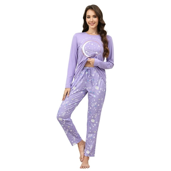 Cotton Pajamas Sets for Women 2pcs Long Sleeve and Long Pants Pajama Set Cute Print Pajama Set Womens Soft Loungewear Set with Pockets, S-XXL