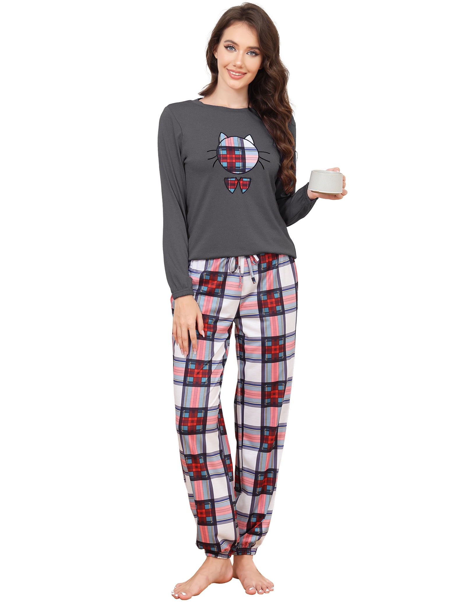 Cotton Pajamas Sets for Women 2pcs Long Sleeve and Long Pants Pajama ...