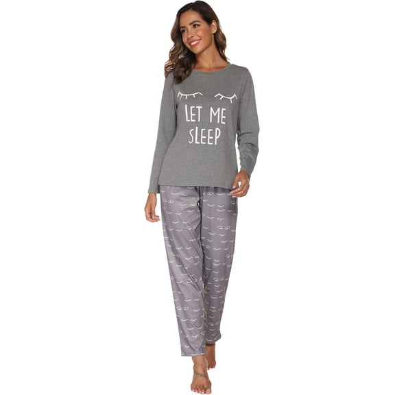 Cotton Pajamas Sets for Women 2pcs Long Sleeve and Long Pants Pajama Set Cute Print Pajama Set Womens Soft Loungewear Set with Pockets, S-XXL