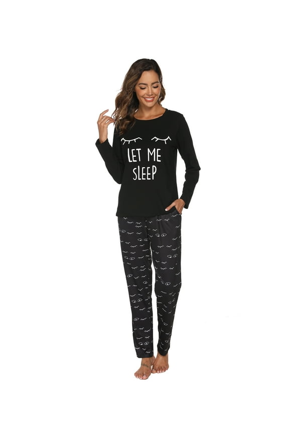 Cotton Pajamas Sets for Women 2pcs Long Sleeve and Long Pants Pajama Set Cute Print Pajama Set Womens Soft Loungewear Set with Pockets, S-XXL