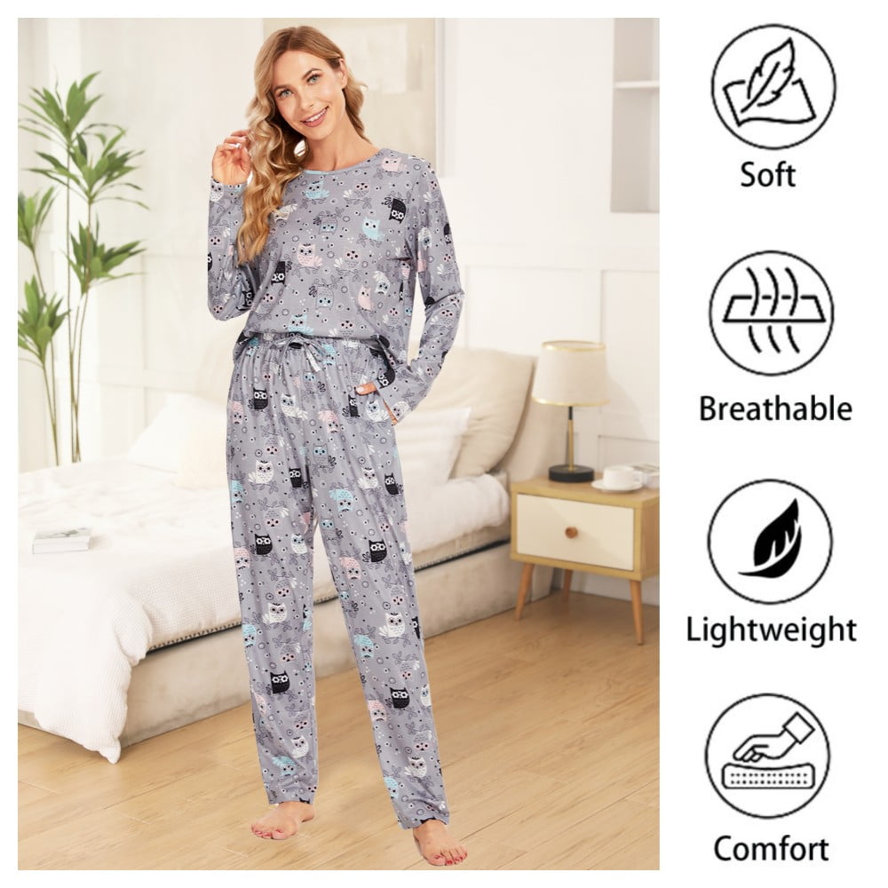 Cotton Pajamas Sets for Women 2pcs Long Sleeve and Long Pants Pajama ...