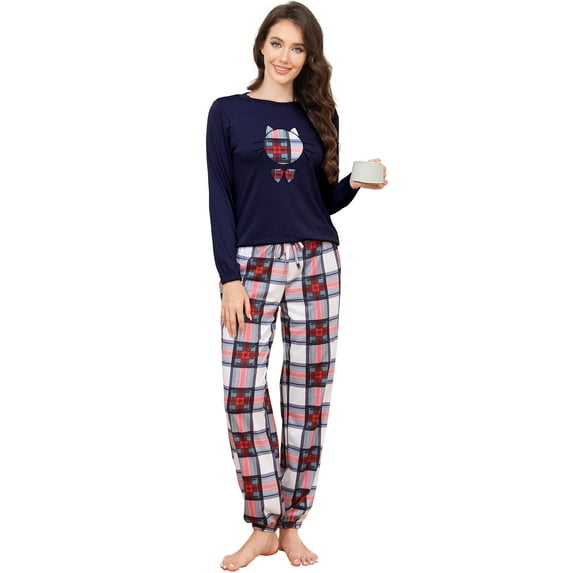 Cotton Pajamas Sets for Women 2pcs Long Sleeve and Long Pants Pajama Set Cute Print Pajama Set Womens Soft Loungewear Set with Pockets, S-XXL