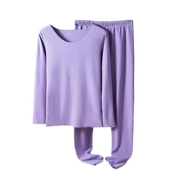Cotton Pajamas for Women Set New Solid Color Pajama Sets for Women 2 Piece Warm Jogger Pjs Long Sleeve Sleepwear Round Neck Soft Loungewear Sets Plus Size Pajamas for Women Set Purple M