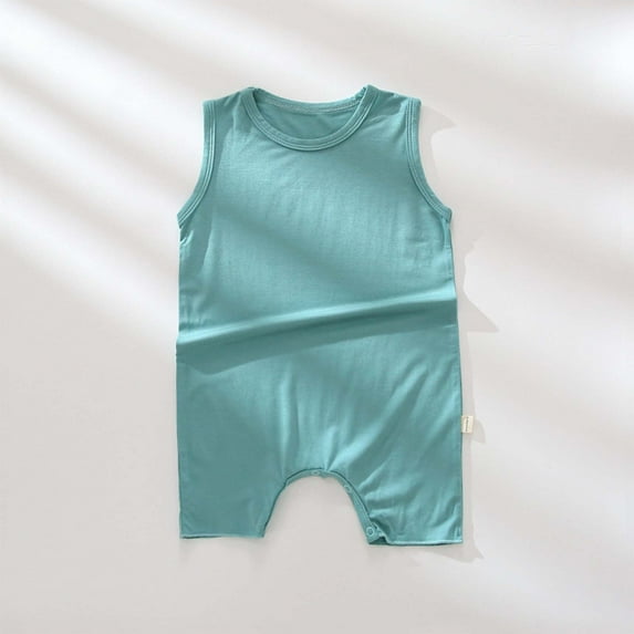 Cotton Pajamas for Toddlers Kids 3-22M Cute One-Piece Loungewear Jumpsuits Outfits Newborn Boys & Girls Solid Onesie Sleeveless Jumpsuit
