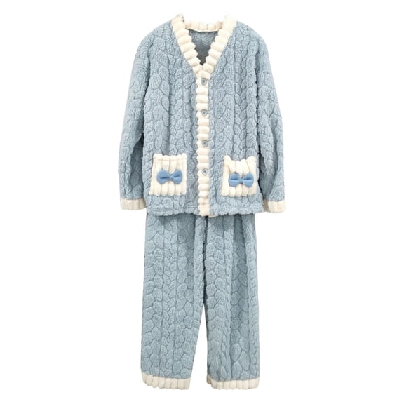 Cotton Pajamas for Women Set Knit Flannl Long Sleeve Warm Pyjamas Thick Winter Sleepwear Outfit
