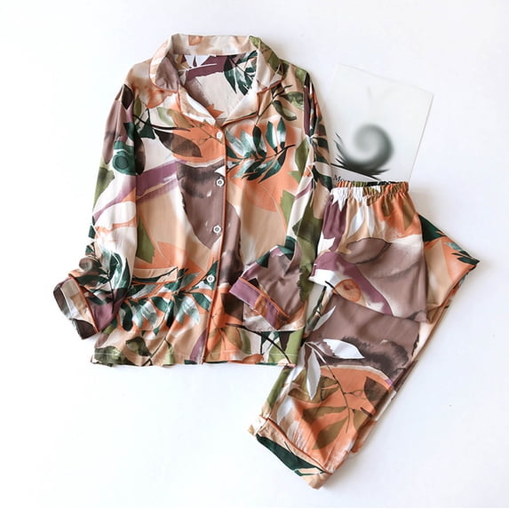 Cotton Pajamas for Women Set Plus Size- Loungewear Nightdress Button Down Relaxed Fit Print Floral 2PC Sleepwear