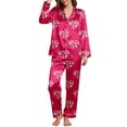 thumbnail image 1 of Cotton Pajamas for Women Set Soft Valentines Long Sleeve Lapel Shirts Pants Sleep Nightwear, 1 of 5