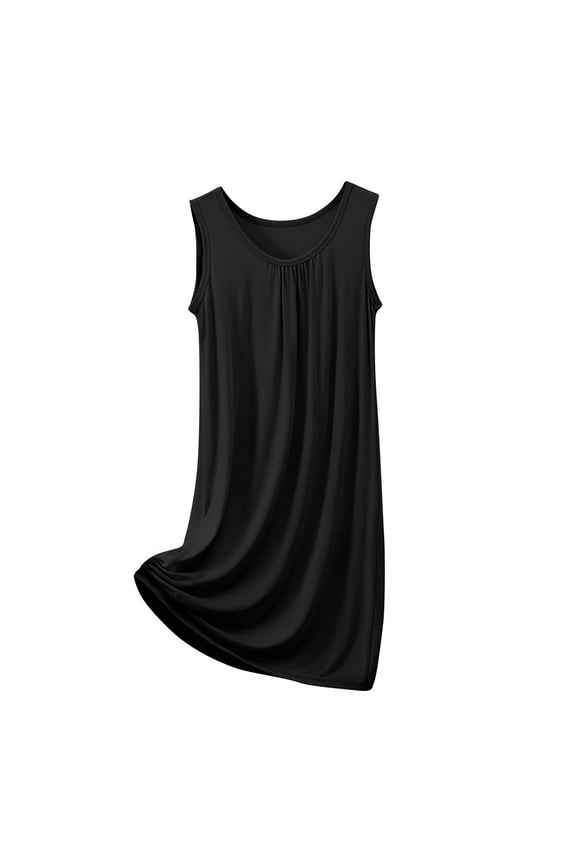 Cotton Pajamas for Women New Women's Nightgown Sleeveless Sleepwear Wide Strap Sleep Shirt Pleated Scoopneck Nightshirt Black 3XL