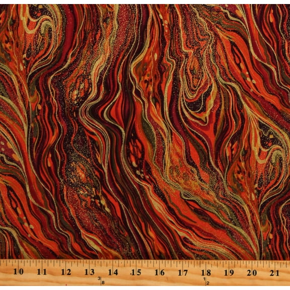 Cotton Palazzo Swirls Lines Glitter Shimmer Swirled Patterned Designed Orange Cotton Fabric Print by the Yard (PALAZZO-CM2210-HARVEST)