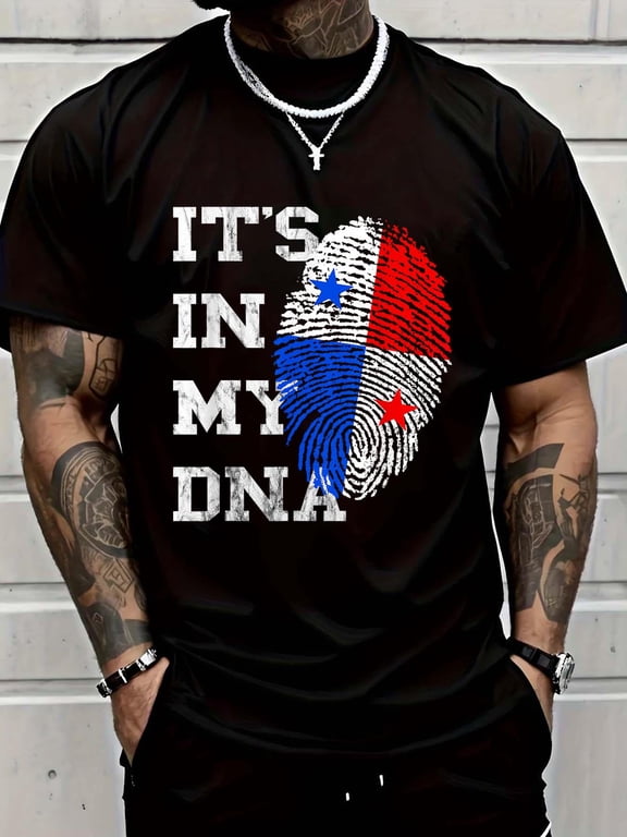Cotton Panama It''s in My DNA Roots Panama Trip Panamanian Flag T-Shirt Men's Casual Short Sleeve Graphic Tee