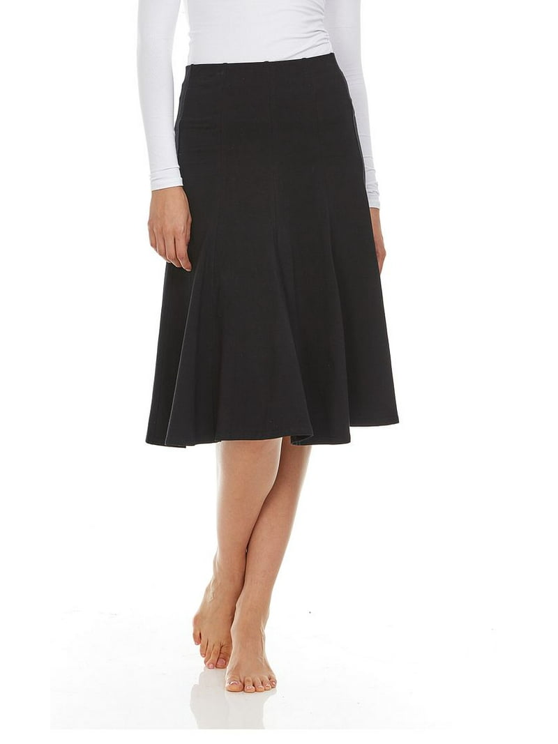 Cotton Panel Midi Skirt for Women Below Knee 27 inch Length
