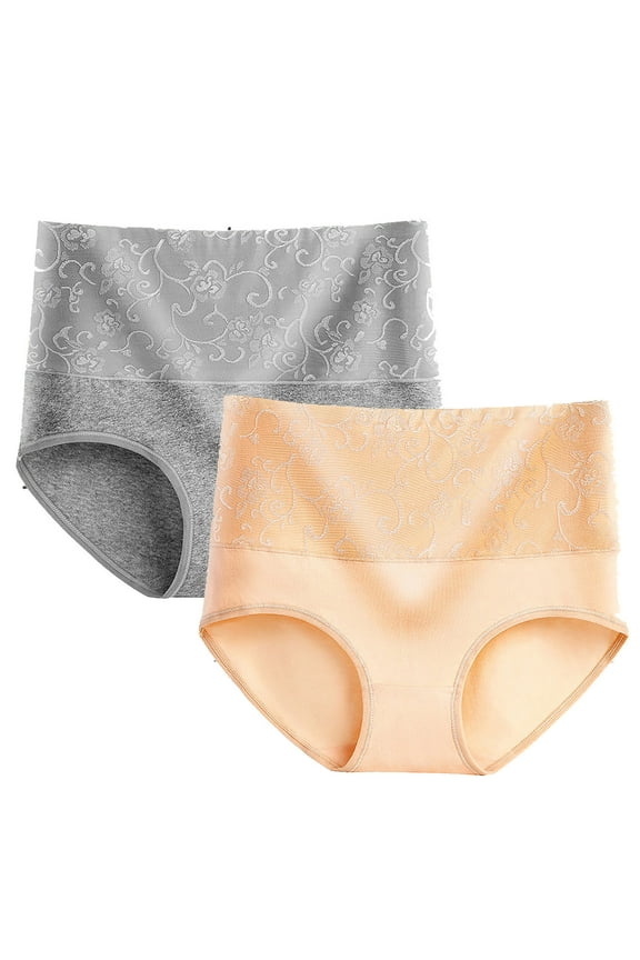 Cotton Panties for Women Soft Comfort High Waist Underpants Plus Size Buff Lifting Everyday Panty 2pc Underwear