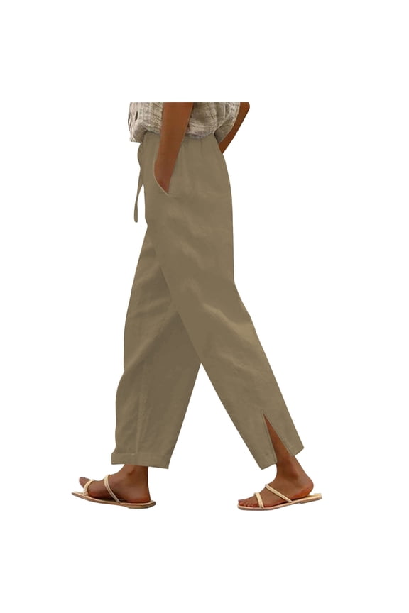 Cotton Pants Women Casual High Waist Comfy Lightweight Gauze Pants Drawstring Palazzo Pants Wide Straight Leg Trousers Loose Slacks with Pockets