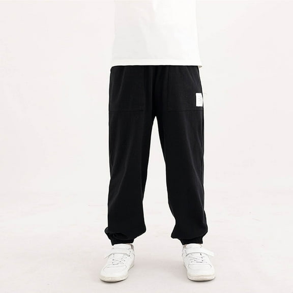 Cotton Pants for Boys with Pockets Size 8-14 Elastic Waist Tapered Leg Trousers Teens Kids Casual Solid Loose Comfort Loungewear Pant