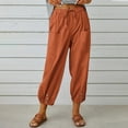 thumbnail image 1 of Cotton Pants for Women Palazzo Wide Leg Drawstring Elastic Waist Casual Linen Trousers with Pockets, 1 of 5