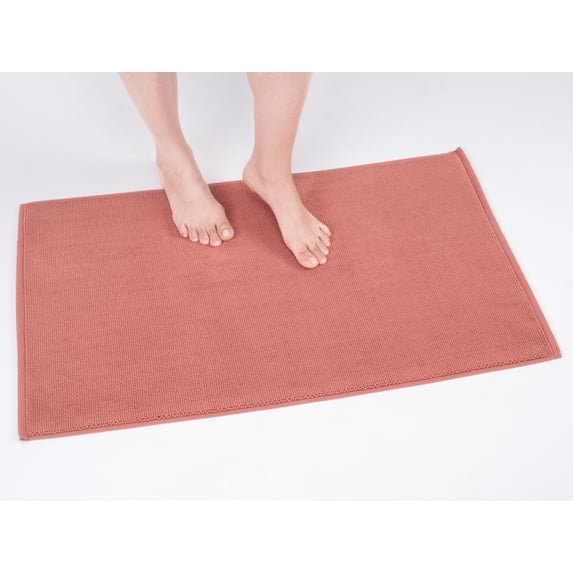 Cotton Paradise 100% Cotton 17x24 inch Non Slip Bath Mats for Bathroom, Soft Absorbent Quick Dry Machine Washable Floor Bath Mat, Coral