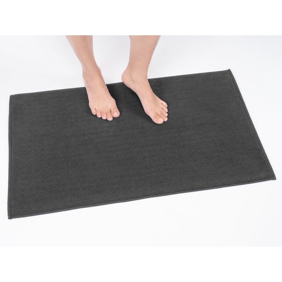Cotton Paradise 100% Cotton 17x24 inch Non Slip Bath Mats for Bathroom, Soft Absorbent Quick Dry Machine Washable Floor Bath Mat, Gray