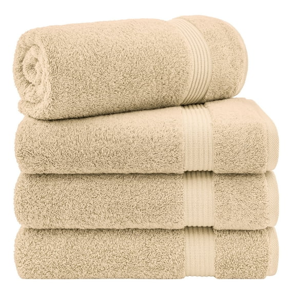 Cotton Paradise 100% Cotton 4 Piece Turkish Bath Towel Set, Soft Plush Towels Clearance Bathroom Set, Beige