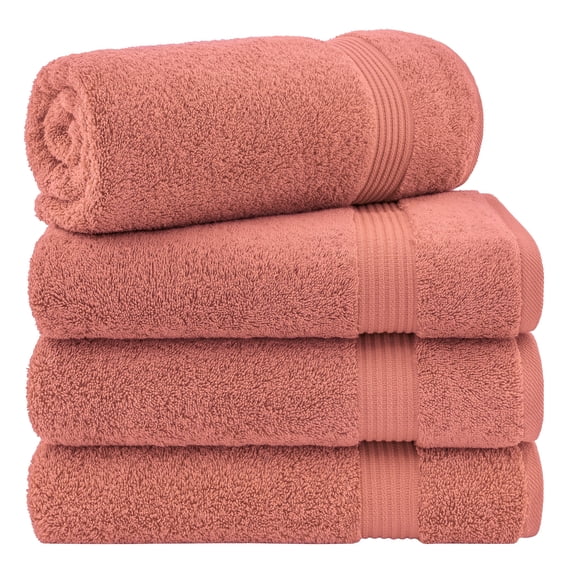 Cotton Paradise 100% Cotton 4 Piece Turkish Bath Towel Set, Soft Plush Towels Clearance Bathroom Set, Coral