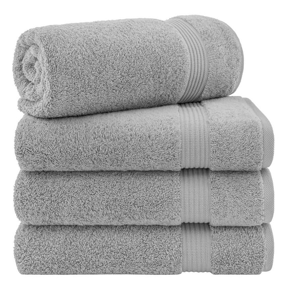 Cotton Paradise 100% Cotton 4 Piece Turkish Bath Towel Set, Soft Plush Towels Clearance Bathroom Set, Light Gray