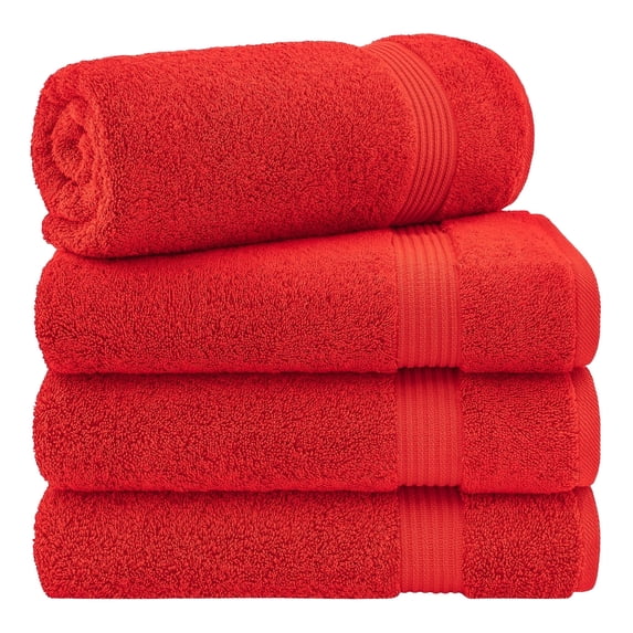 Cotton Paradise 100% Cotton 4 Piece Turkish Bath Towel Set, Soft Plush Towels Clearance Bathroom Set, Red