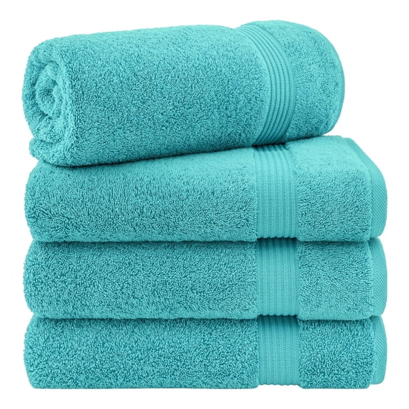 Cotton Paradise 100% Cotton 4 Piece Turkish Bath Towel Set, Soft Plush Towels Clearance Bathroom Set, Turquoise Blue