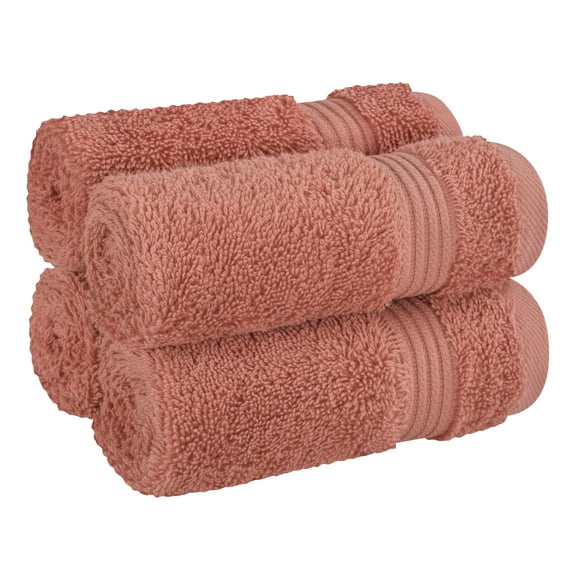 Cotton Paradise 100% Cotton 4 Piece Washcloths, Soft Absorbent Small Hand Face Towels Wash Rags for Body, Coral