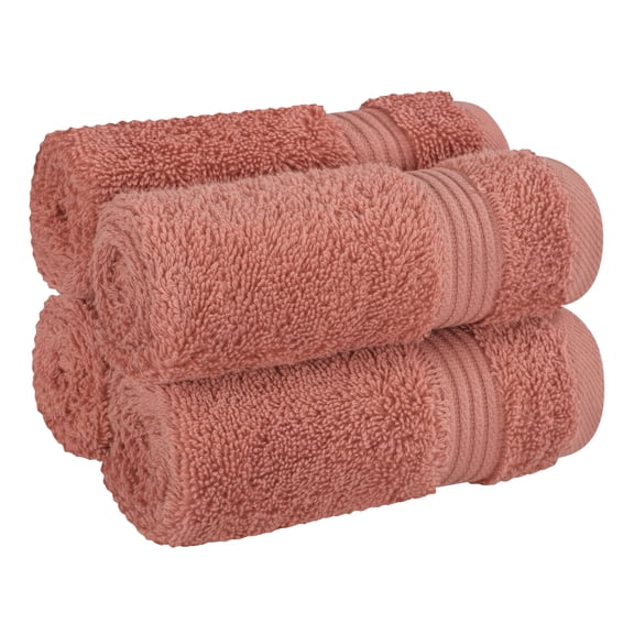 Cotton Paradise 100% Cotton 4 Piece Washcloths, Soft Absorbent Small Hand Face Towels Wash Rags for Body, Coral