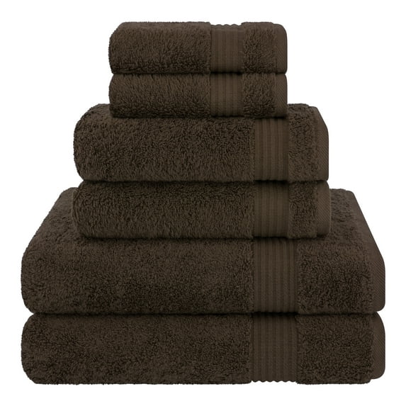 Cotton Paradise 100% Cotton 6 Piece Towel Set, Soft Absorbent Quick Dry Towels for Bathroom, Brown