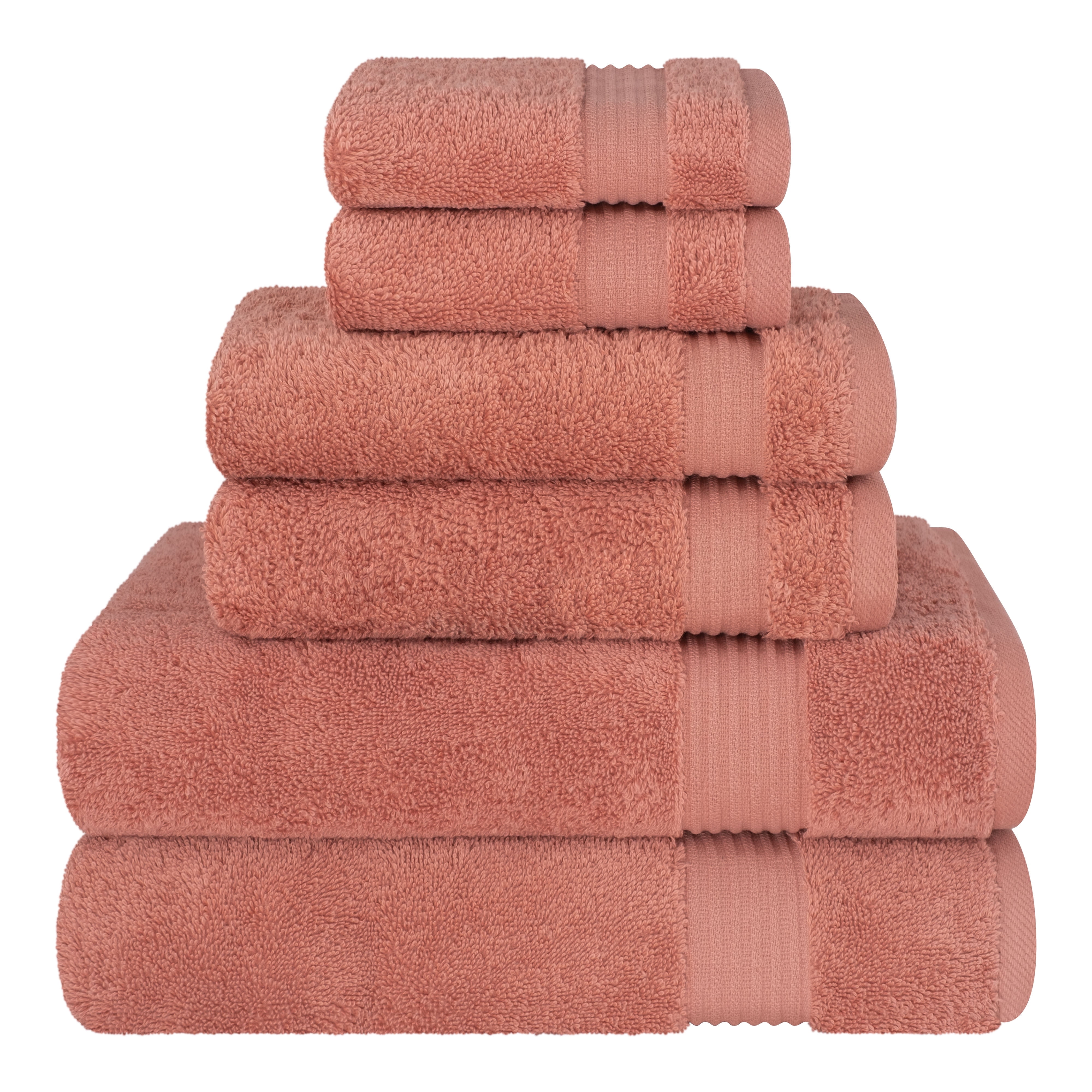 Cotton Paradise 100% Cotton 6 Piece Towel Set, Soft Absorbent Quick Dry Towels for Bathroom, Coral
