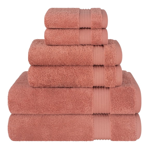 Cotton Paradise 100% Cotton 6 Piece Towel Set, Soft Absorbent Quick Dry Towels for Bathroom, Coral