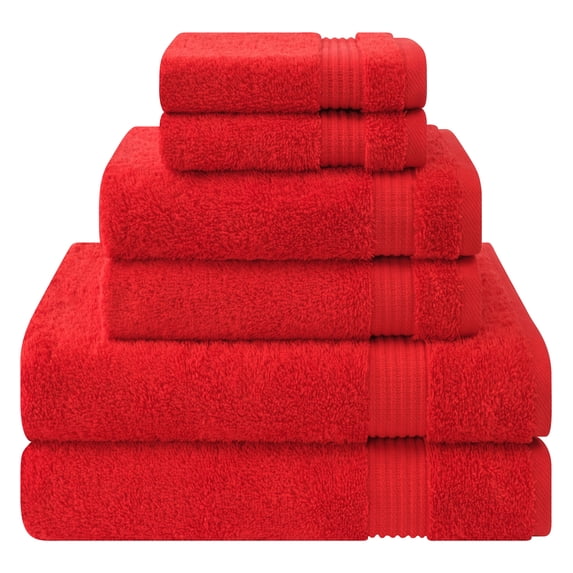 Cotton Paradise 100% Cotton 6 Piece Towel Set, Soft Absorbent Quick Dry Towels for Bathroom, Red