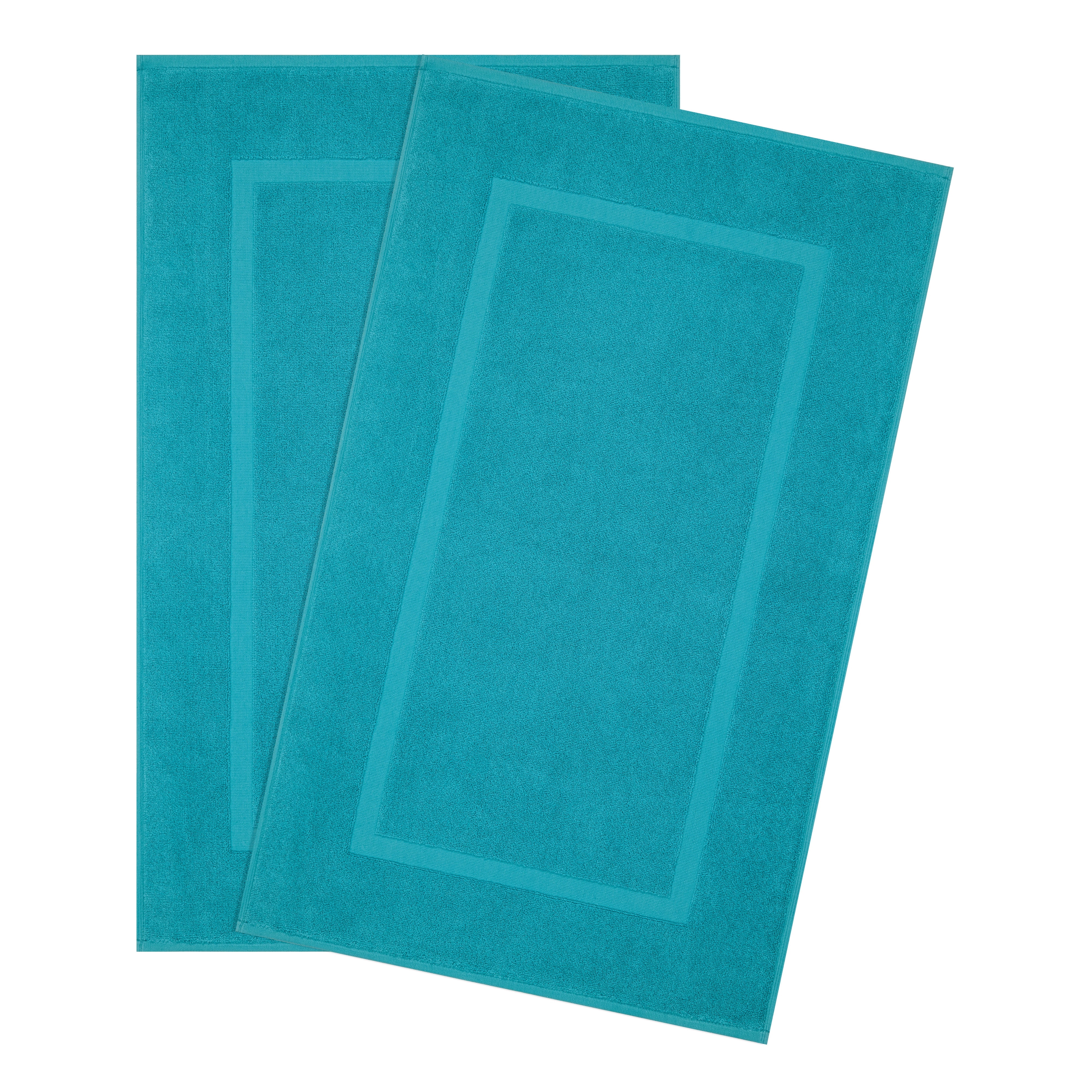 Cotton Paradise 100% Cotton Bath Mats for Bathroom Floor Set of 2 Pack, 20x34 Soft Absorbent Washable Quick Dry Tub Bathmat, Aqua Blue