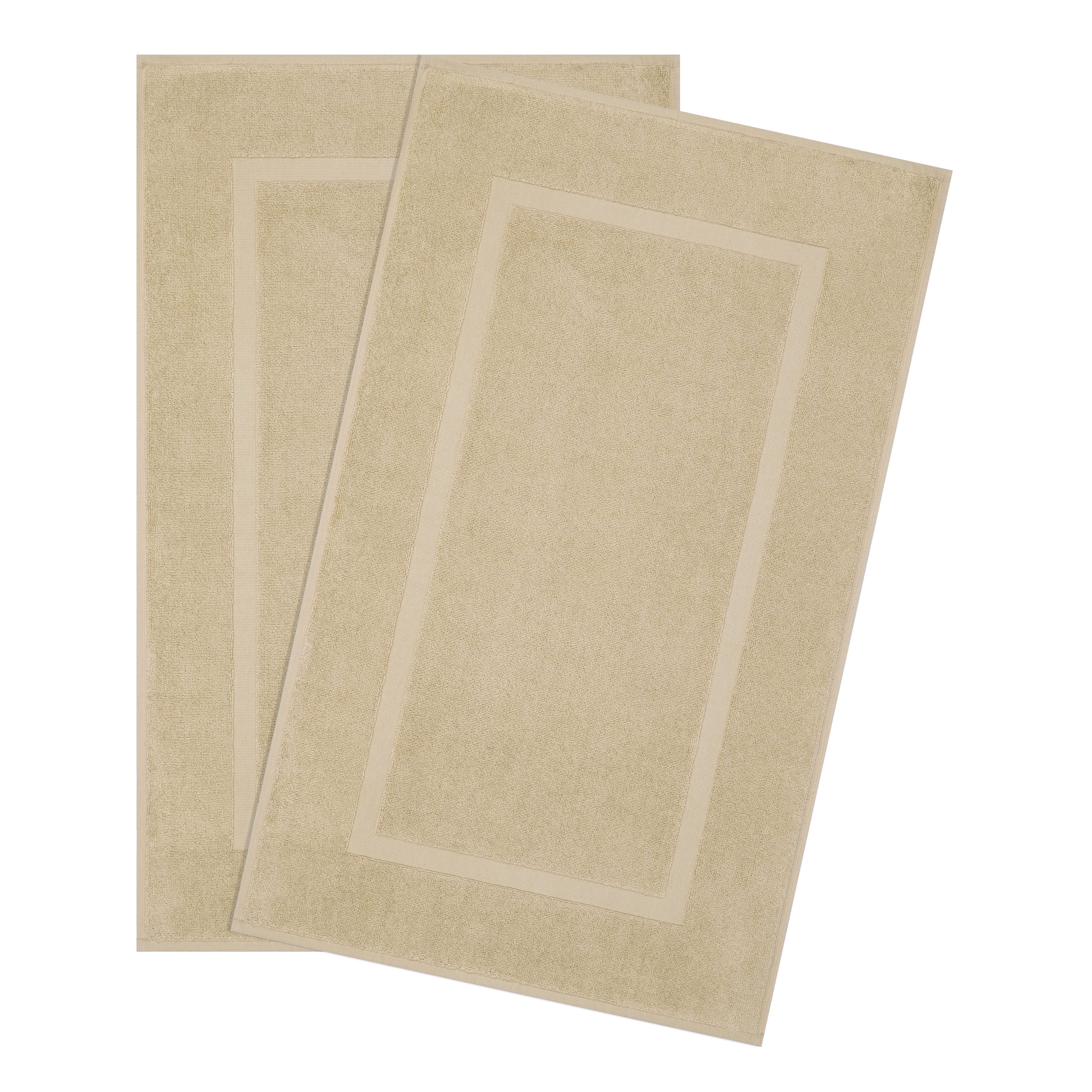 Cotton Paradise 100% Cotton Bath Mats for Bathroom Floor Set of 2 Pack, 20x34 Soft Absorbent Washable Quick Dry Tub Bathmat, Beige