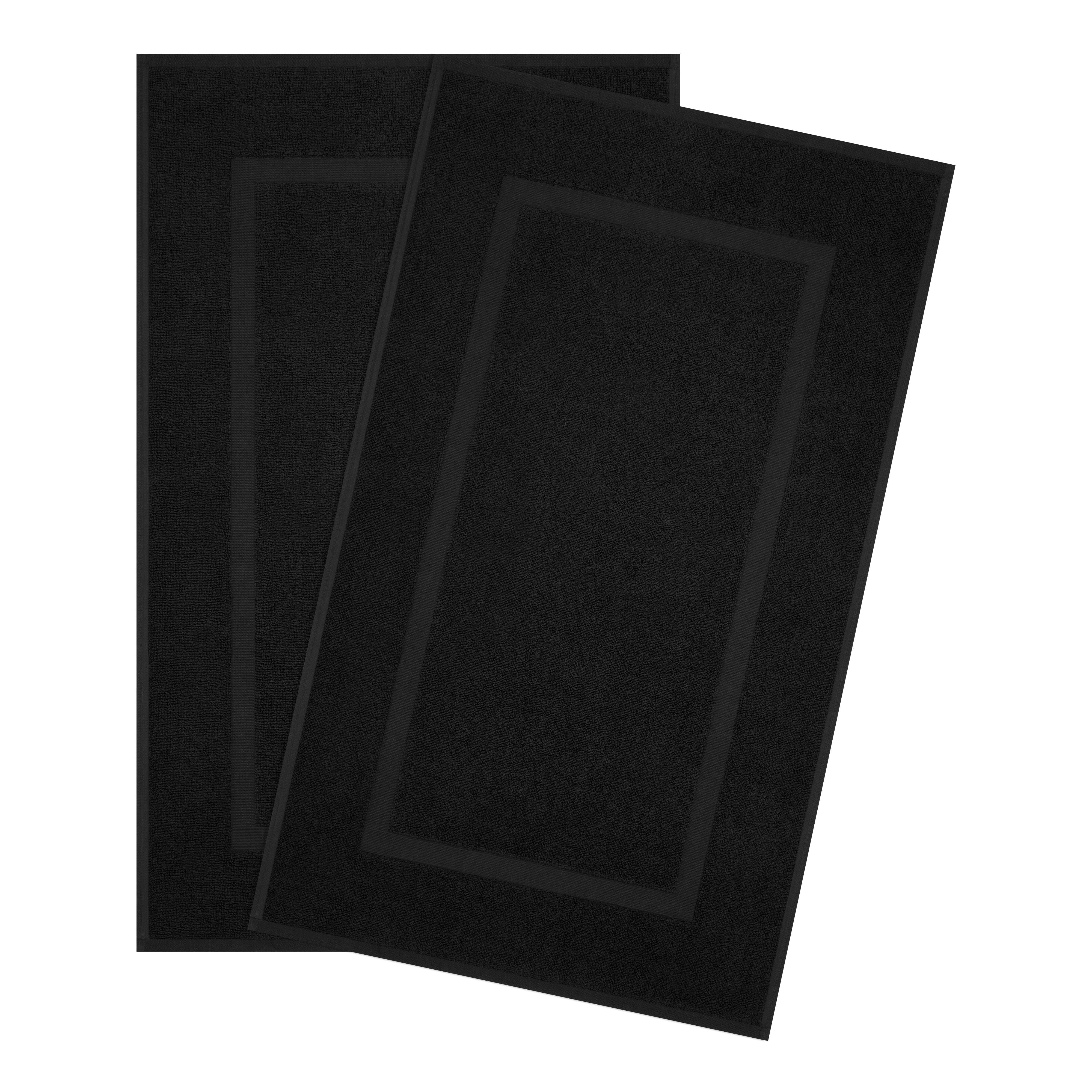 Cotton Paradise 100% Cotton Bath Mats for Bathroom Floor Set of 2 Pack, 20x34 Soft Absorbent Washable Quick Dry Tub Bathmat, Black